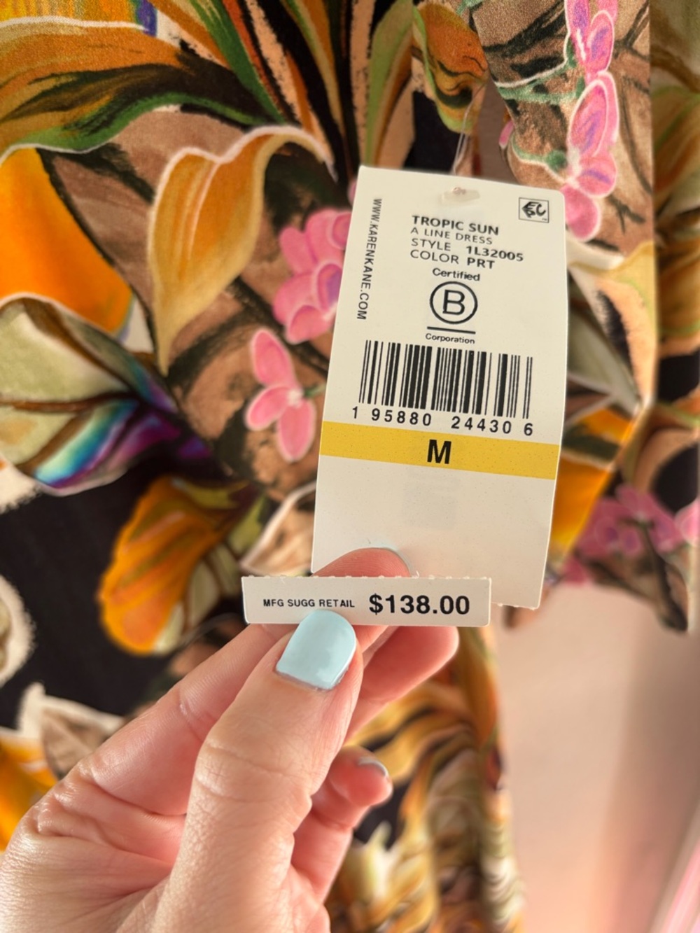 NWT Karen Kane Tropic Sun A-Line Dress M Tropical Floral 3/4 Sleeve Scoop Neck - Picture 2 of 5
